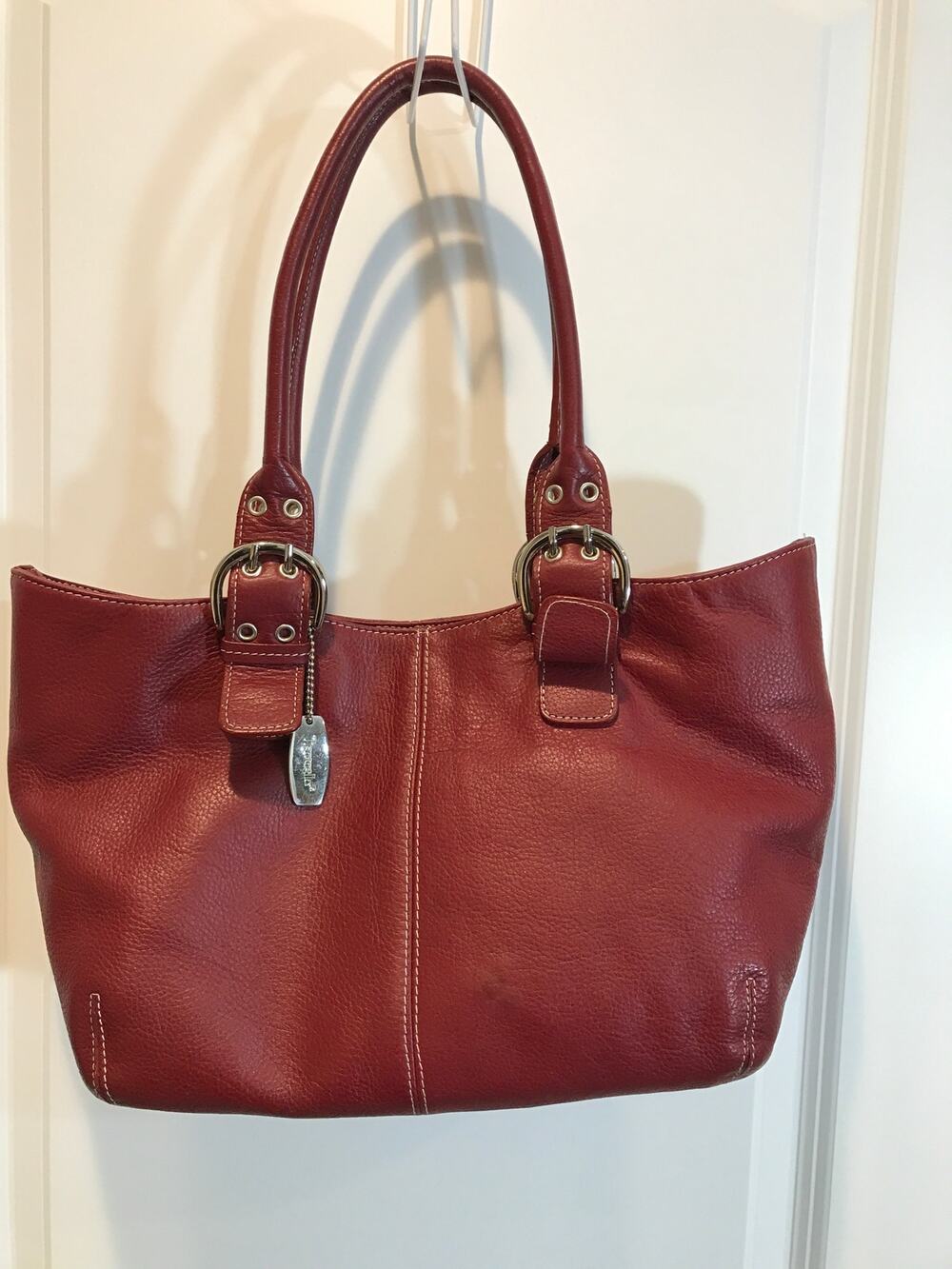 Tiganello Buckle Red Leather Shoulder Bag EUC